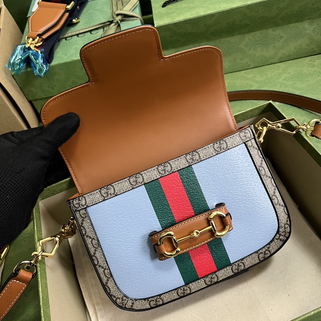 高仿古驰单肩包 中国新年系列Gucci Horsebit 1955迷你手袋 红绿织带印花 