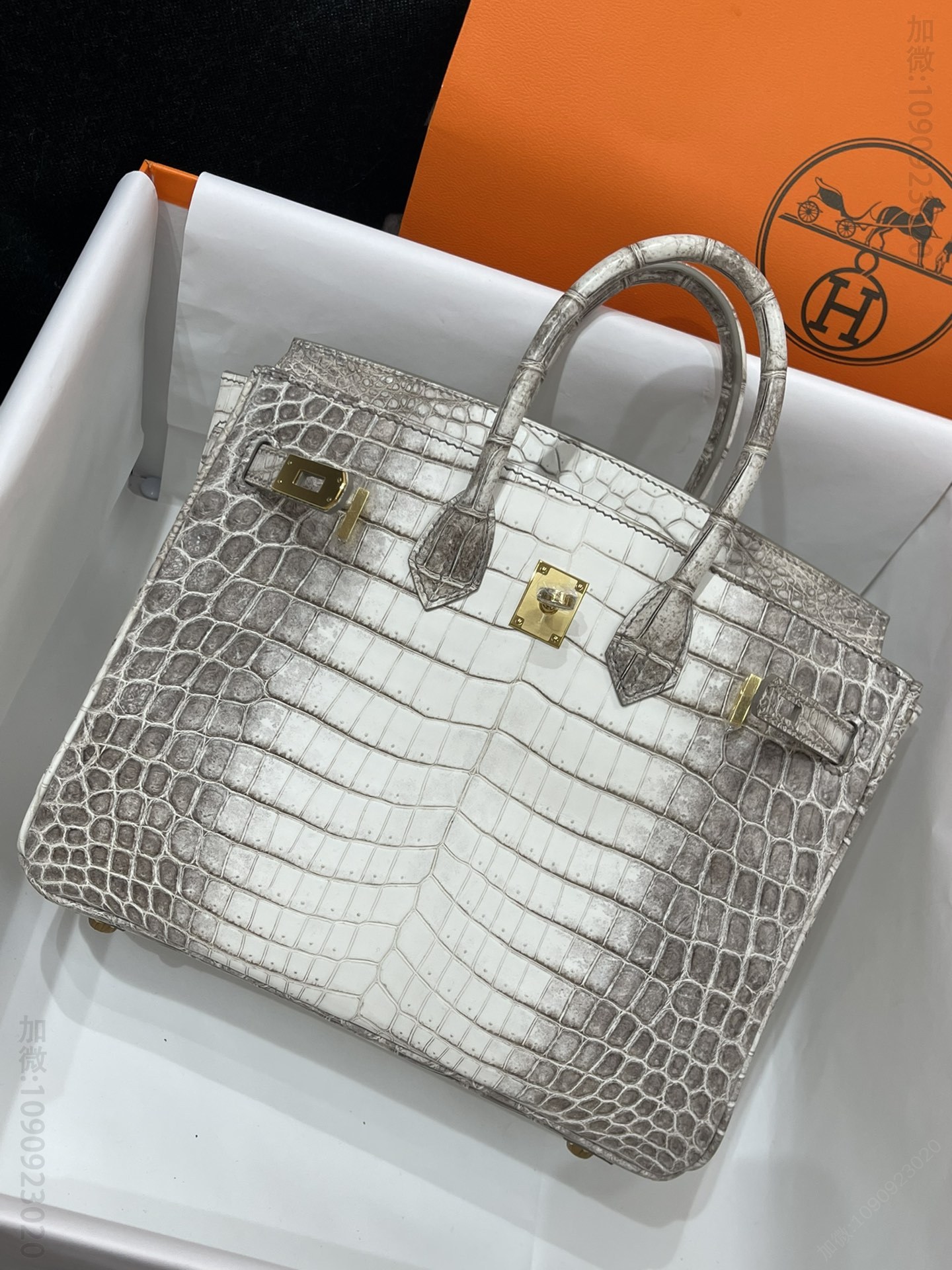 高仿爱马仕铂金包 铂金25进口喜马拉雅白尼罗鳄 爱马仕鳄鱼皮包包 爱马仕手工包 