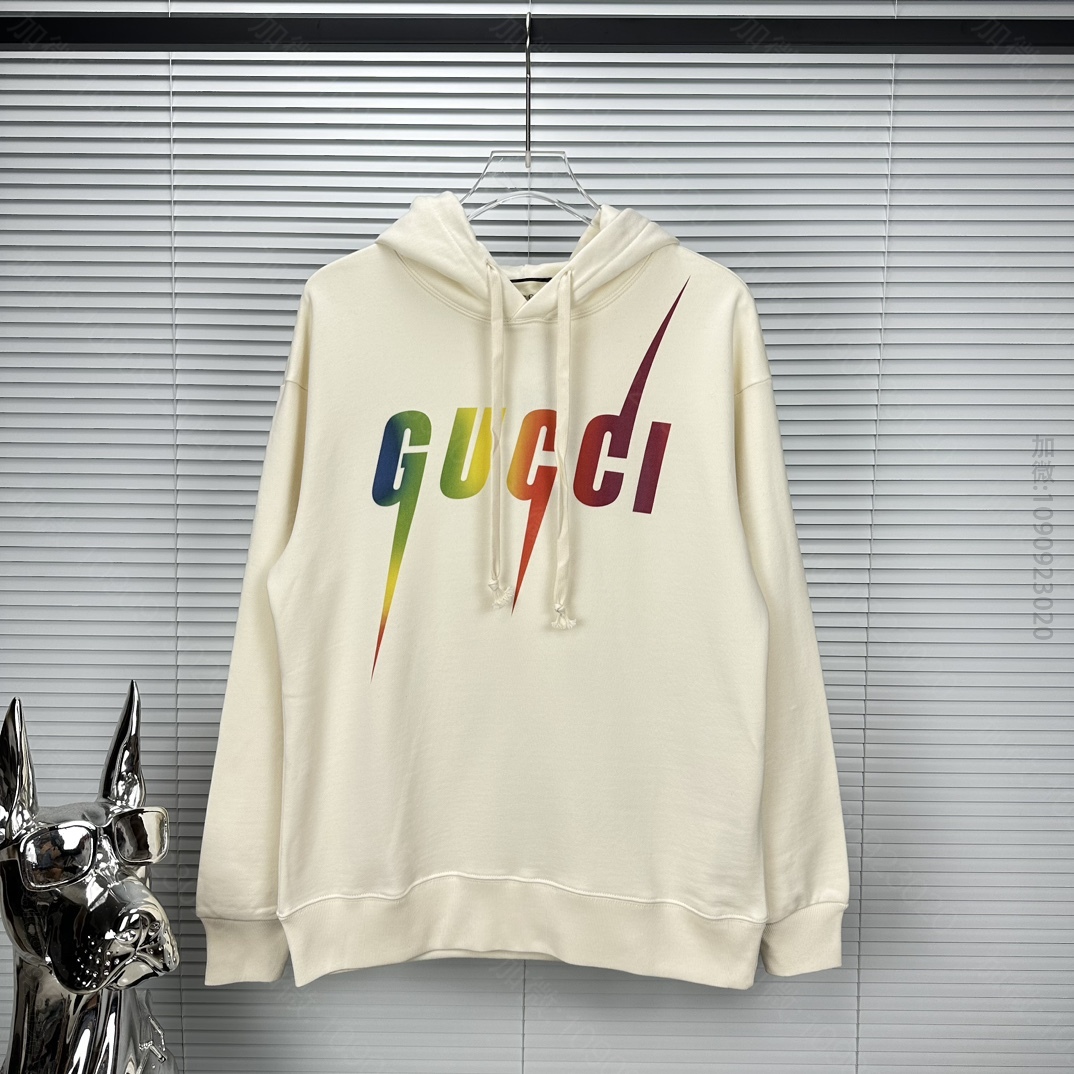高仿古驰男装 Gucci 古驰2023新款彩色闪电情侣款连帽卫衣 