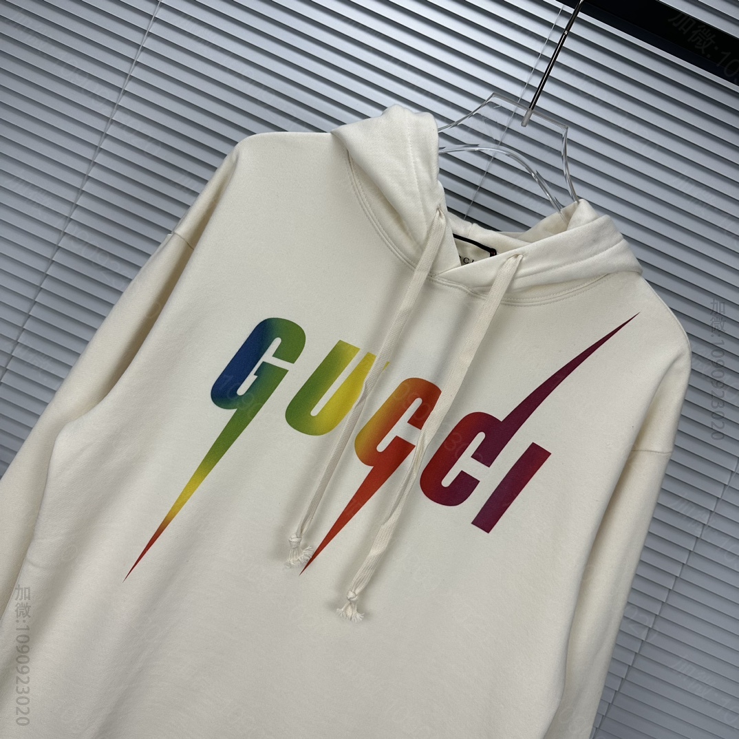 高仿古驰男装 Gucci 古驰2023新款彩色闪电情侣款连帽卫衣 