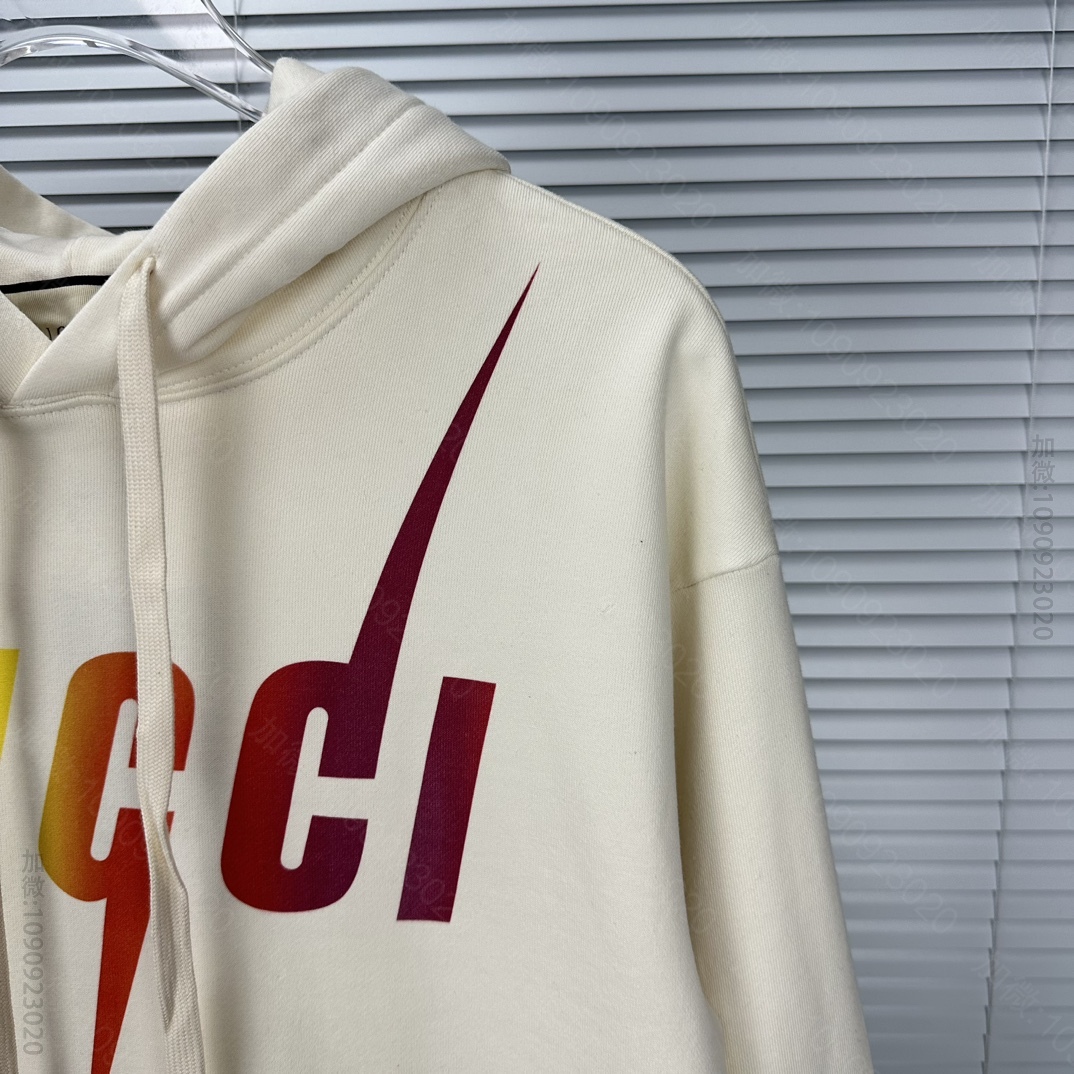 高仿古驰男装 Gucci 古驰2023新款彩色闪电情侣款连帽卫衣 