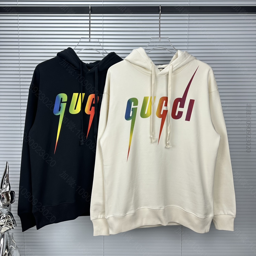 高仿古驰男装 Gucci 古驰2023新款彩色闪电情侣款连帽卫衣 