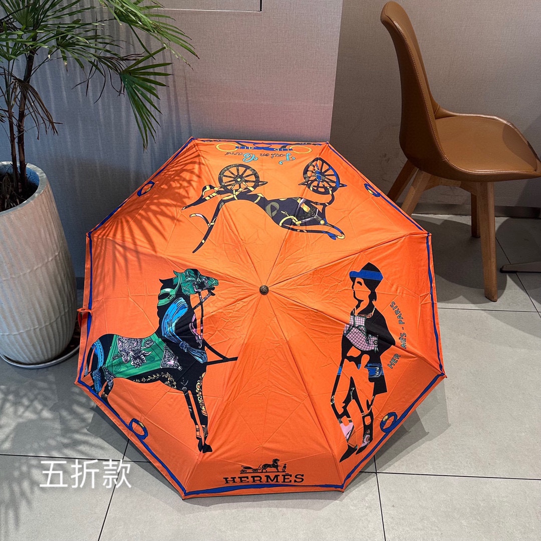 爱马仕五折伞（Hermès） 马拉车 五折手开折叠晴雨伞 爱马仕晴雨伞 