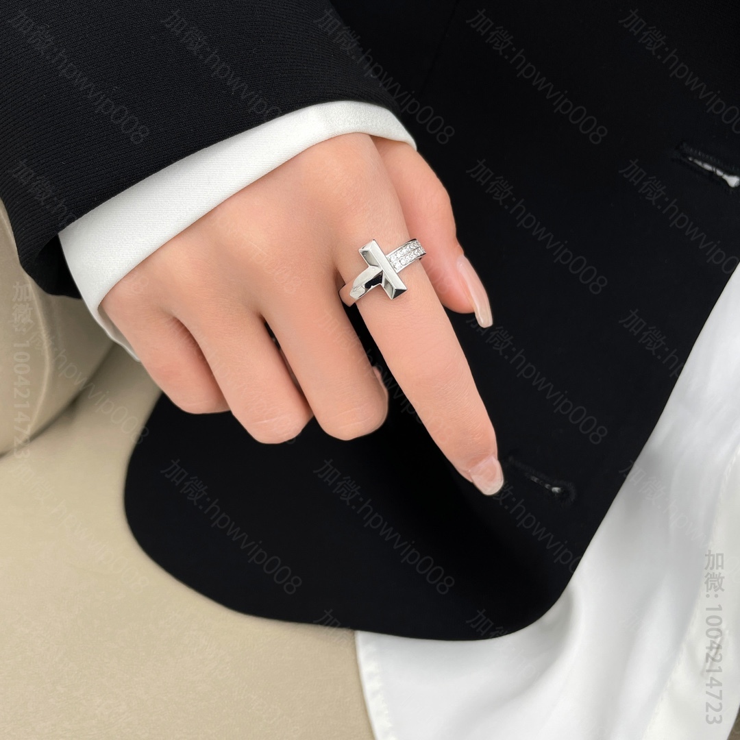 高仿蒂芙尼首饰 Tiffany 蒂芙尼CNC高版本宽半镶钻戒指 