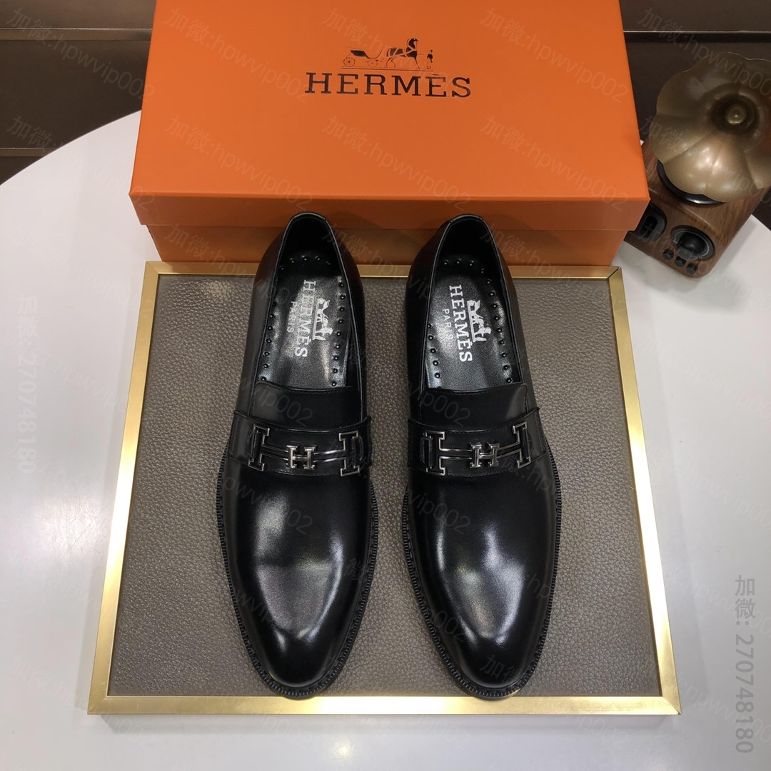 高仿爱马仕皮鞋（正装皮鞋）专柜原单爱马仕皮鞋 手工制作头层牛皮 