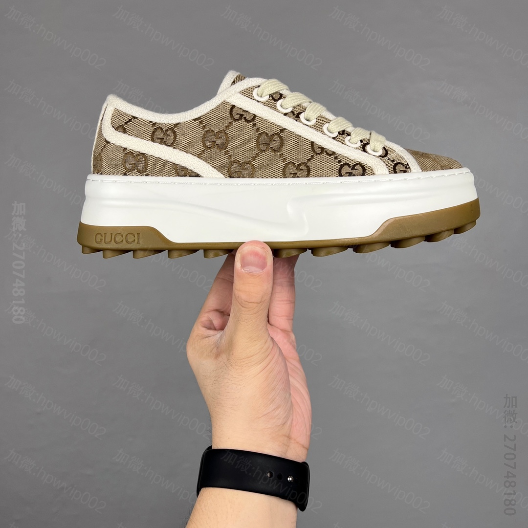高仿古驰男鞋 Gucci Baskets GG Pour Femme Low Sneaker 珍宝系列低帮复古厚底增高百搭休闲运动板鞋 