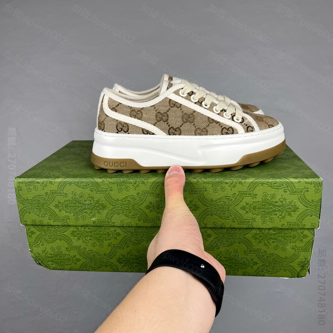 高仿古驰男鞋 Gucci Baskets GG Pour Femme Low Sneaker 珍宝系列低帮复古厚底增高百搭休闲运动板鞋 