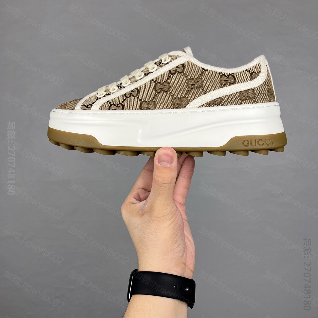 高仿古驰男鞋 Gucci Baskets GG Pour Femme Low Sneaker 珍宝系列低帮复古厚底增高百搭休闲运动板鞋 