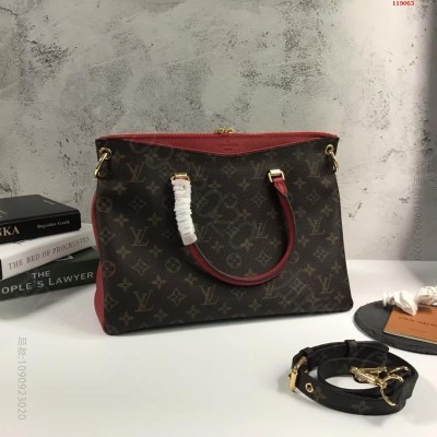 PALLAS配皮系列 樱桃红 lv女包官网旗舰店 精仿LV女包 原版LV路易...