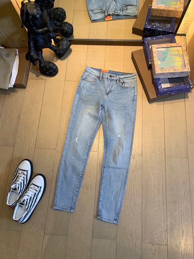GUCCI 刺绣磨白 弹力棉 水洗牛仔裤