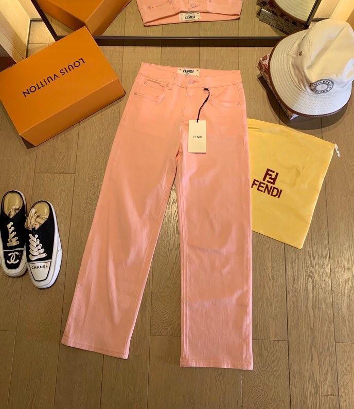 新款牛仔裤Fendi 原版定制 粉色牛仔长裤