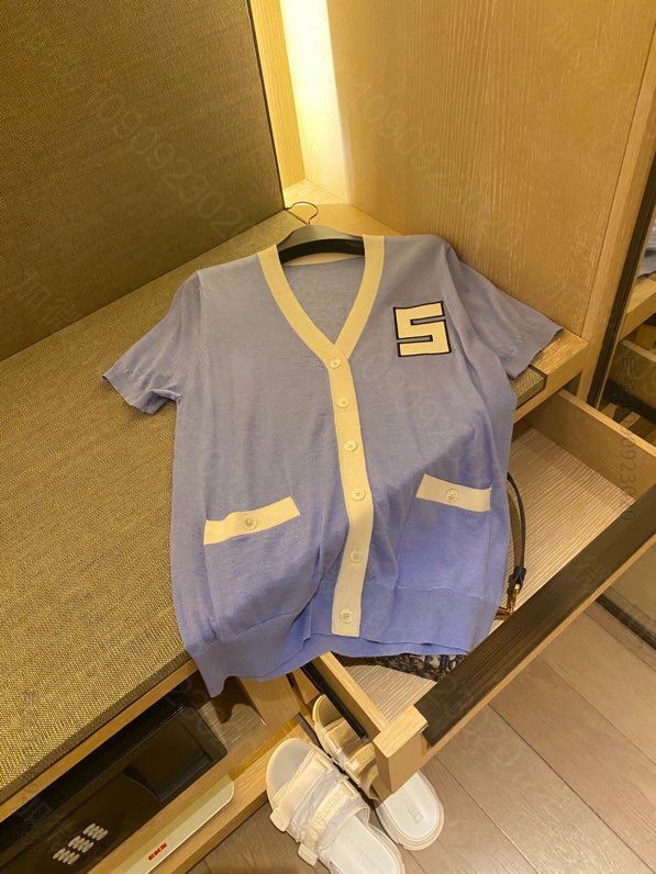 新款针织衫chanel 5 撞色边 天丝 羊毛 短袖针织开衫