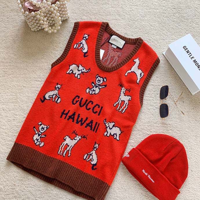 Gucci Hawaii 20FW早秋最新款动物元素针织马甲背心