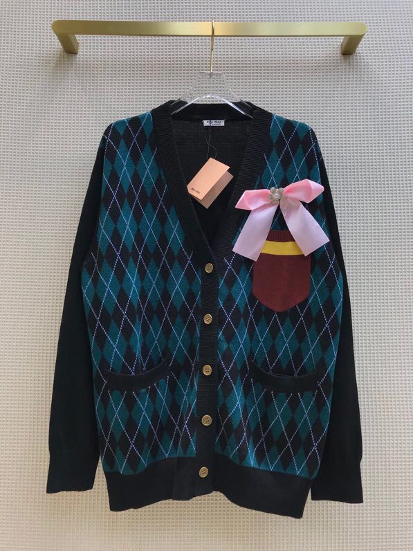 Miu菱格针织开衫蝴蝶结宽松的oversize的版型