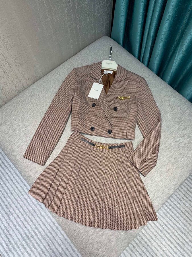 爆单推荐Celie20早秋官图新品 暖色调千鸟格套装