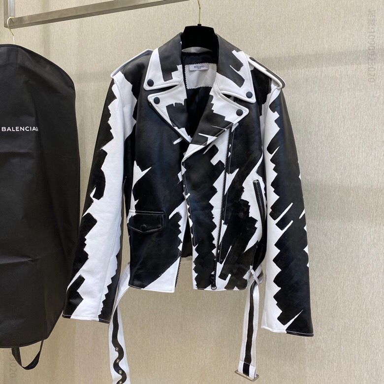 MOSCHIO莫斯奇诺纯手工涂鸦 机车夹克皮衣