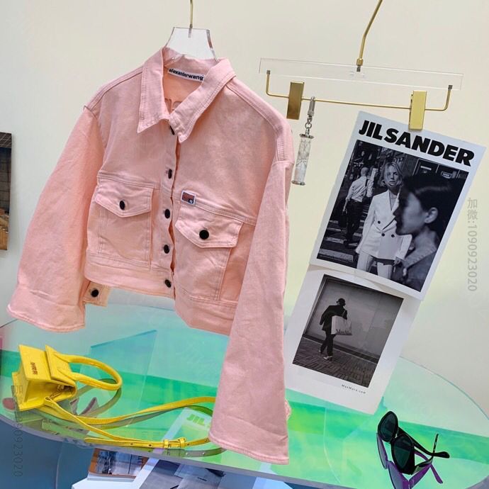 Alexander wang 20秋冬新款粉色短款牛仔外套
