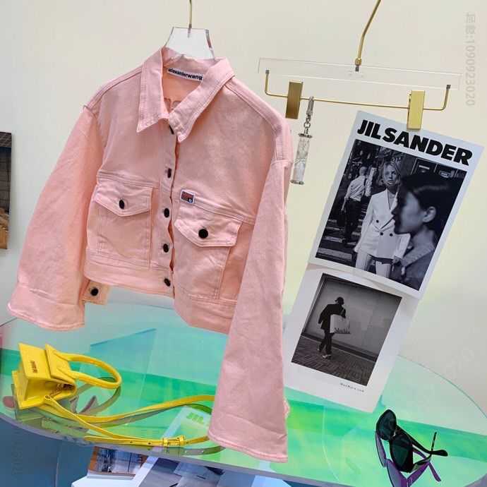 Alexander wang 20秋冬新款粉色短款牛仔外套