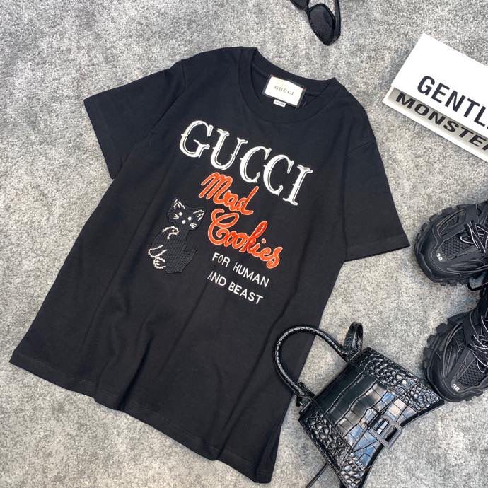 Gucci 2023AW最新款猫咪字母T恤