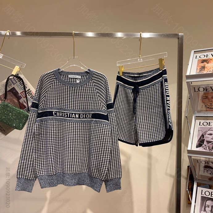 Dior 20AW经典千鸟格毛衣短裤套装