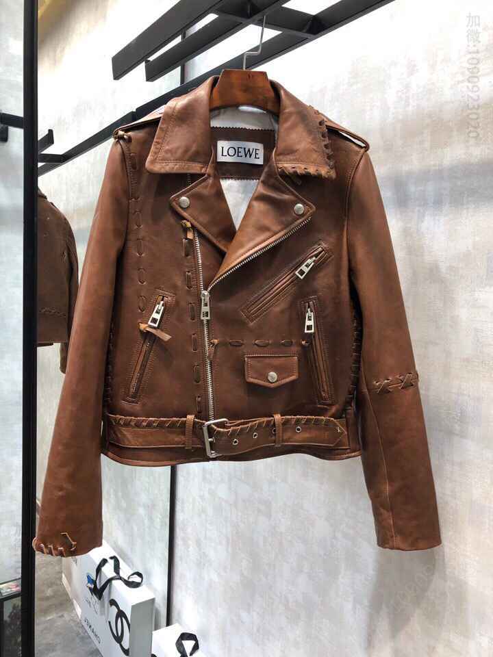 2023SS LOEWE进口油蜡绵羊皮 机车皮衣