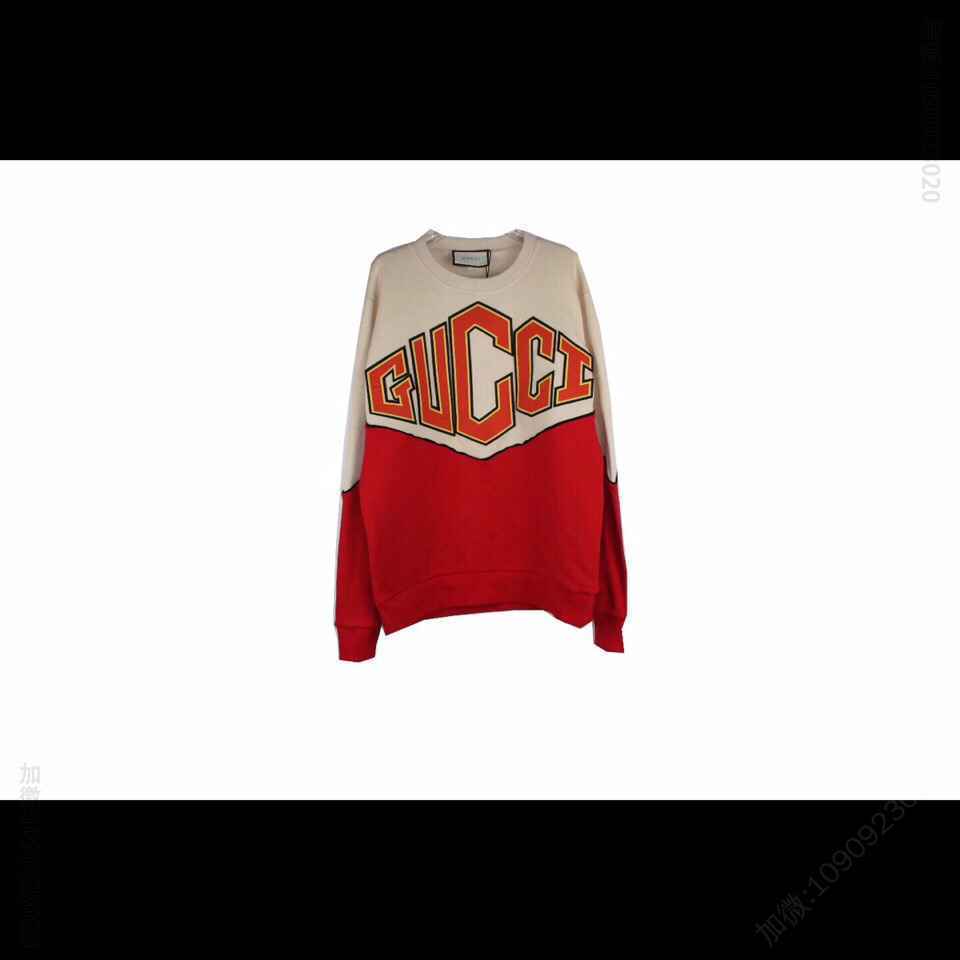 代购级别Gucci 19秋冬最新款 红白拼接大LOGO 圆领卫衣