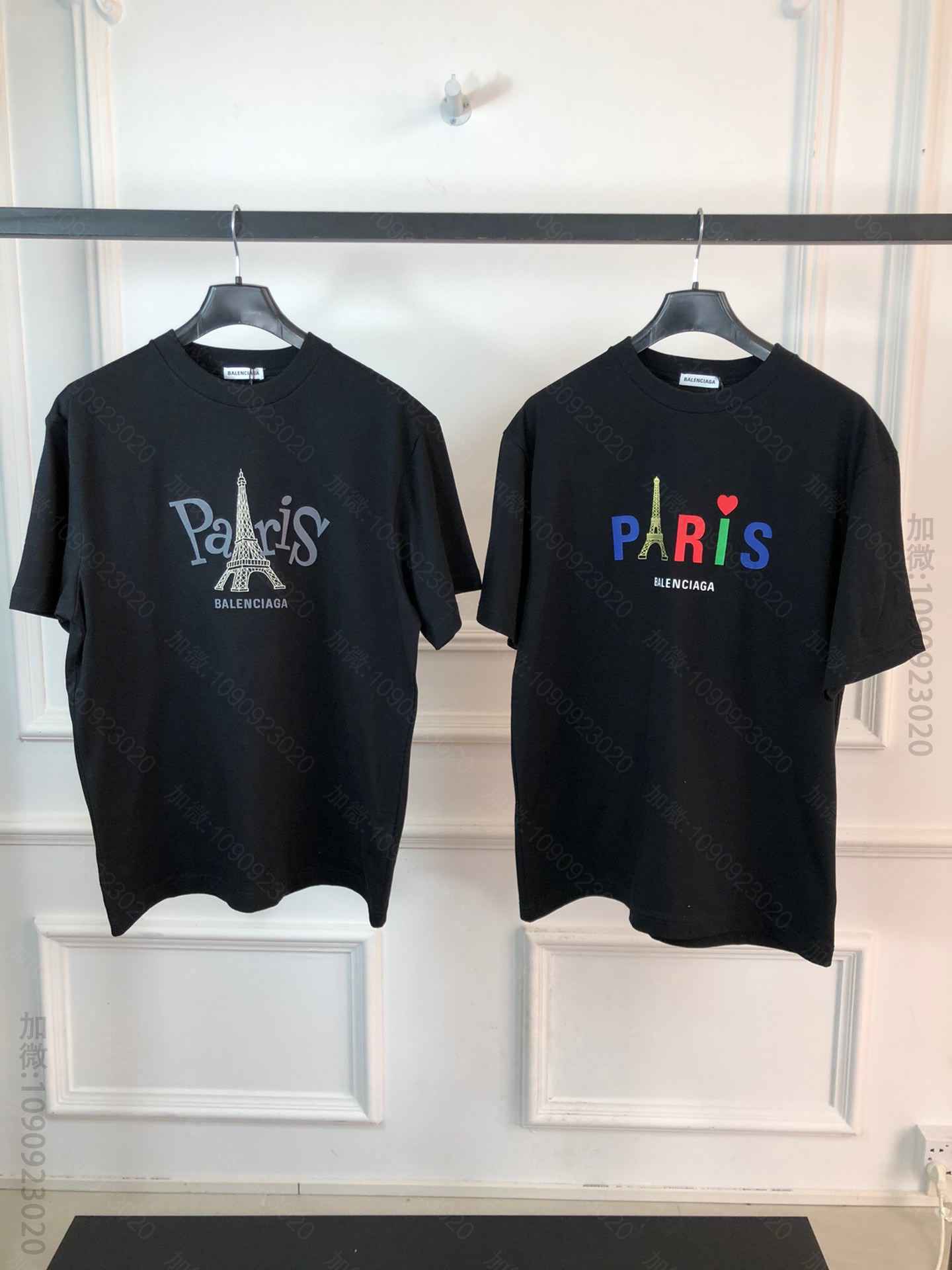 2023SS BB家黑色复古平织PARIS LOVE常规T恤