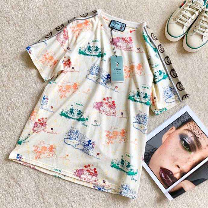 Disney xGucci 2023s迪士尼合作系列米妮印花反光织带短袖T