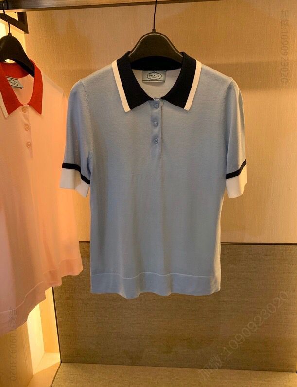PRADA 翻领 POLO衫 桑蚕丝 天‮针丝‬织短袖上衣