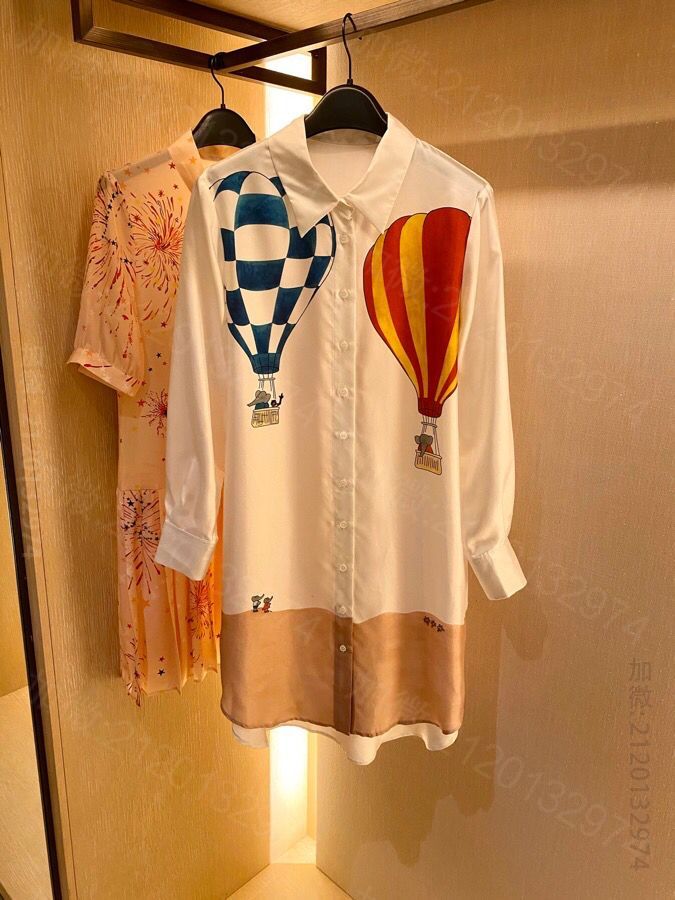 高仿潮牌连衣裙 潮牌连衣裙 LANVIN 热气球 定位印花 100%SILK 斜纹绸 真‮印丝‬花连衣裙 原单潮牌连衣裙 