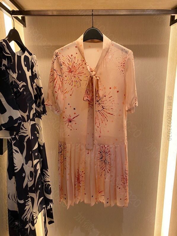 VALENTINO 烟花绽放 100%SILK 加厚真丝印花连衣裙