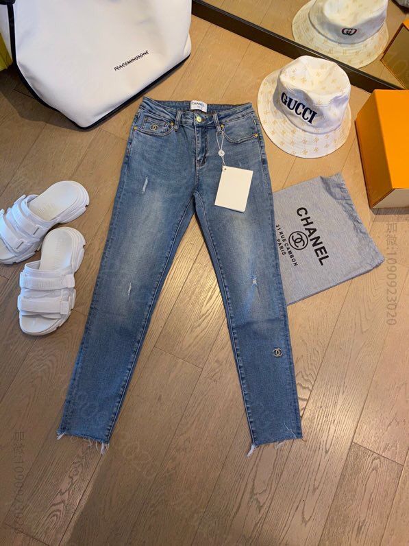 CHANEL 顶级版 刺绣太阳菊 刺绣牛仔长裤