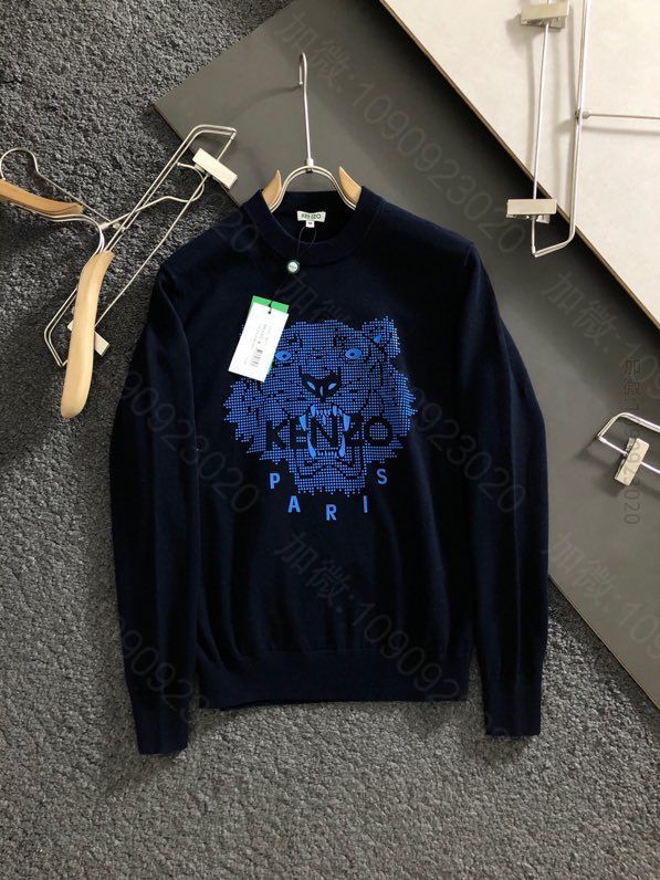 KENZ顶级进口私货高端黑色重工多马赛克拼图立体胶印毛衣