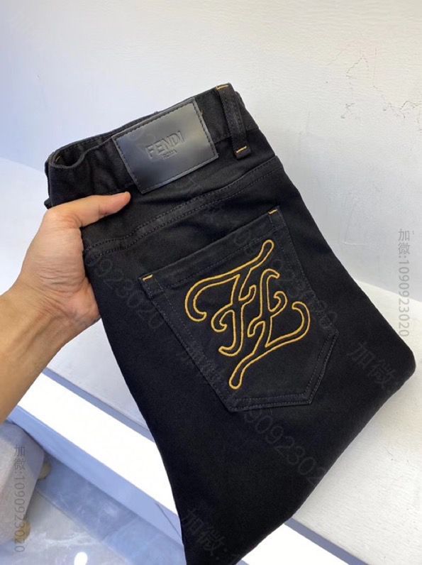 FeNDI秋冬新品 男士黑色弹力牛仔裤