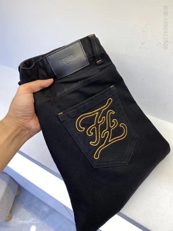 FeNDI秋冬新品 男士黑色弹力牛仔裤