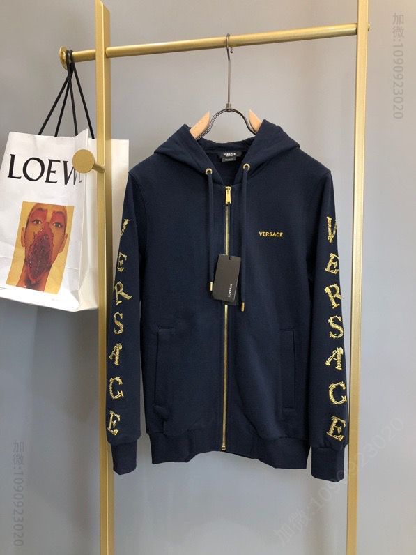 Versace 20秋冬新款刺绣Medusa拉链连帽衫