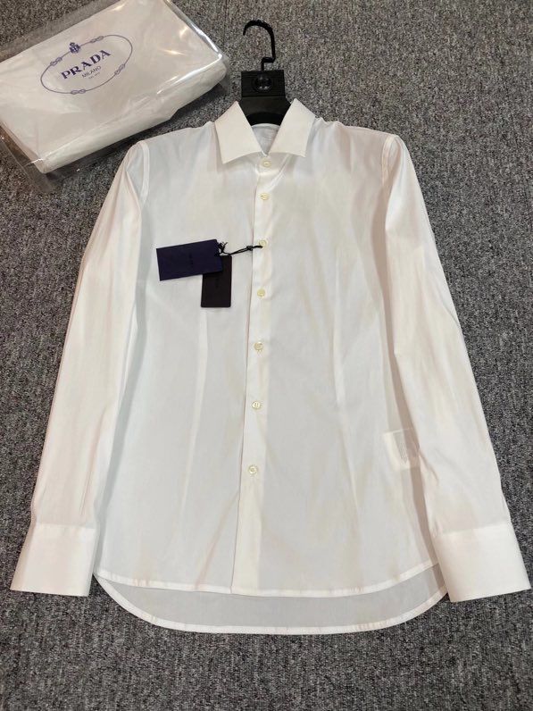 普拉达男装长袖衬衣 （白色）重磅推出 Ｐ家爆款商务休闲衬衣 原单普拉达长袖衬衣 