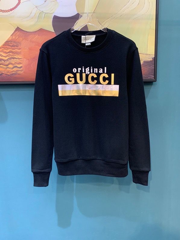 Gucci 20秋冬新款烫金条纹双G字母logo纯棉圆领套头卫衣