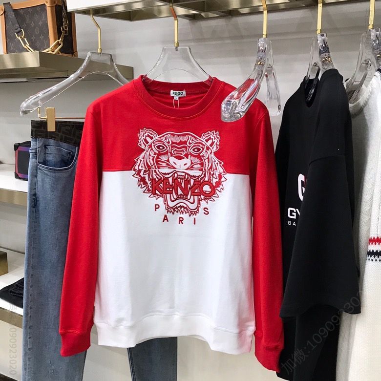 kenz 20Fw 限量定制版圆领情侣卫衣虎头刺绣拼色圆领卫衣