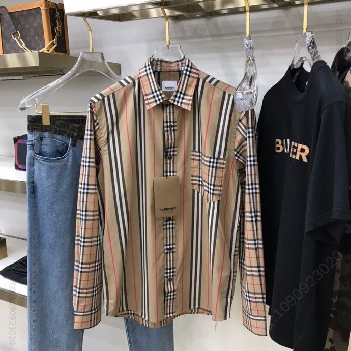 BBR，新款经典男士格纹长袖衬衫