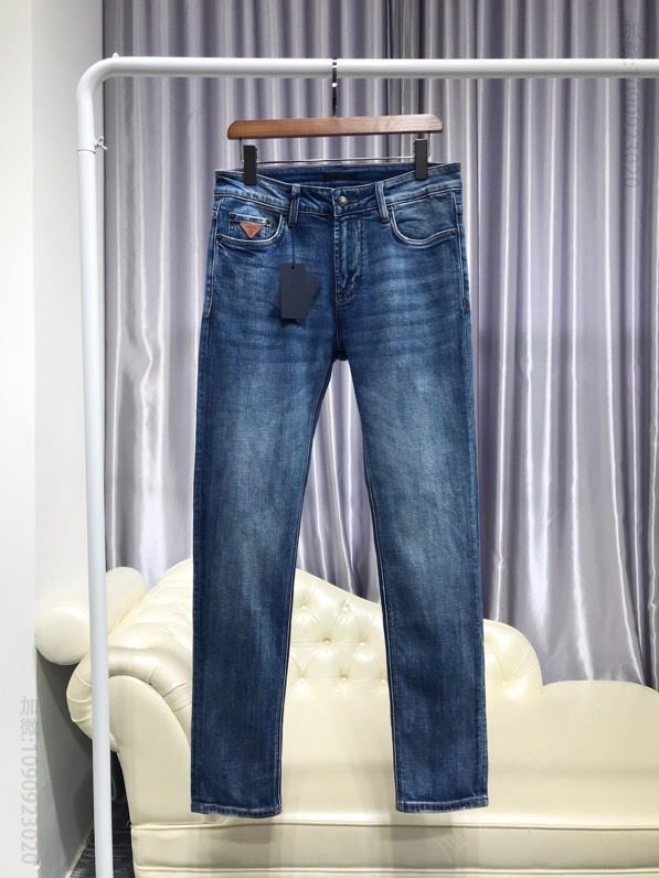 2023ss zip Prad超柔和水洗纯棉蓝色牛仔裤