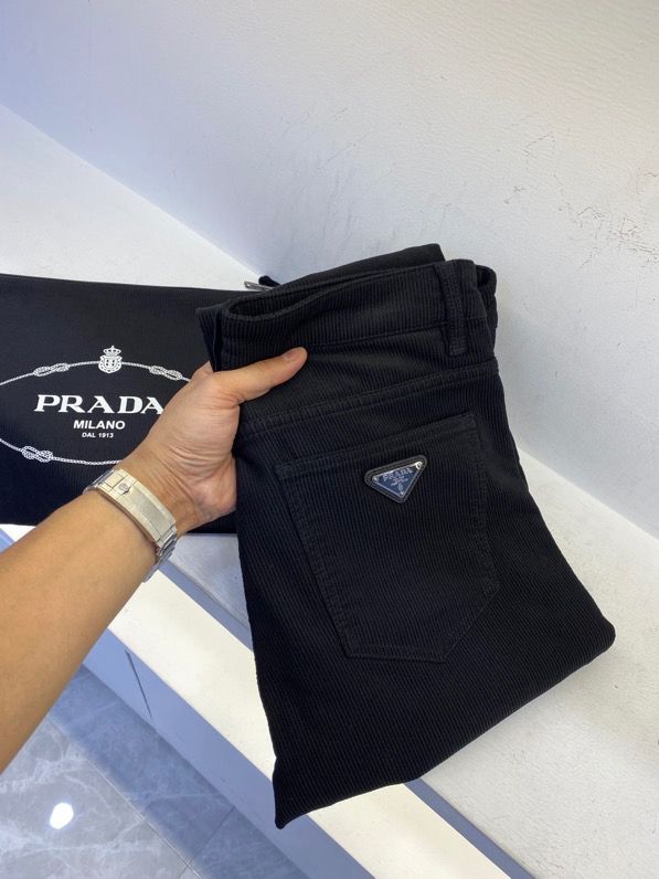 PRADA普拉达 冬季网格纹灯芯绒弹力休闲裤
