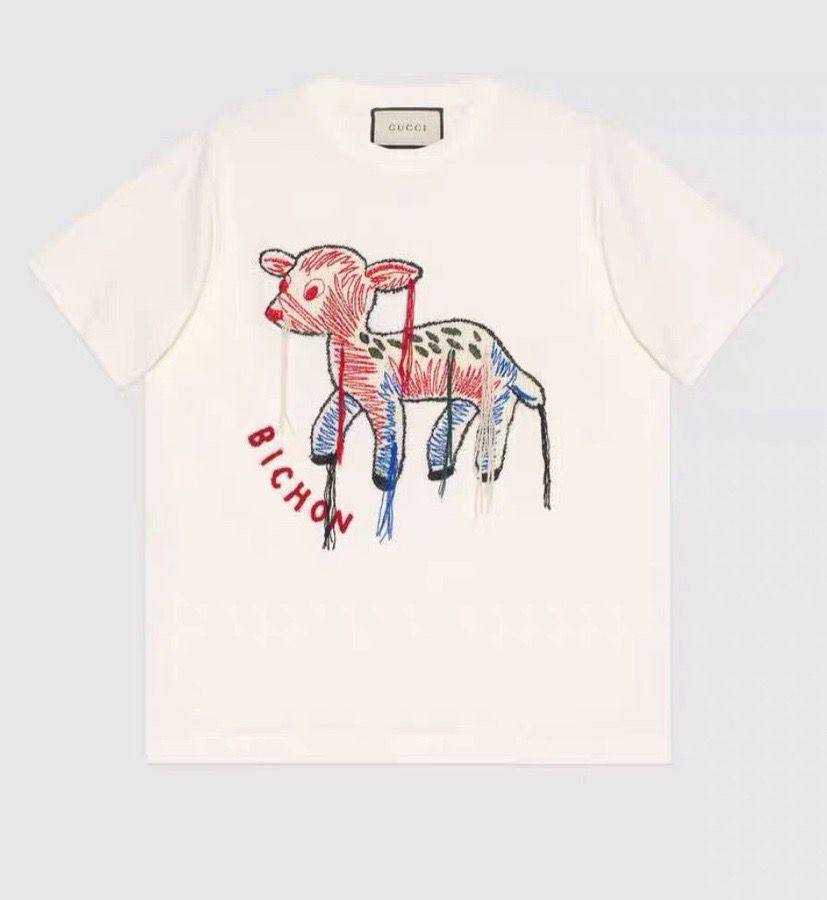 Gucci古奇 20年秋冬新款女款 动物刺绣圆领小羊刺绣短袖T恤