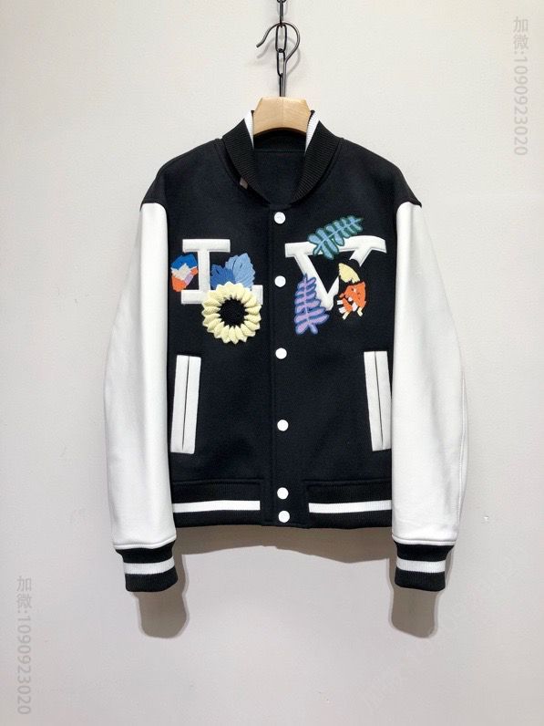 男款精湛手工立体钩花牛皮袖山羊绒棒球服夹克