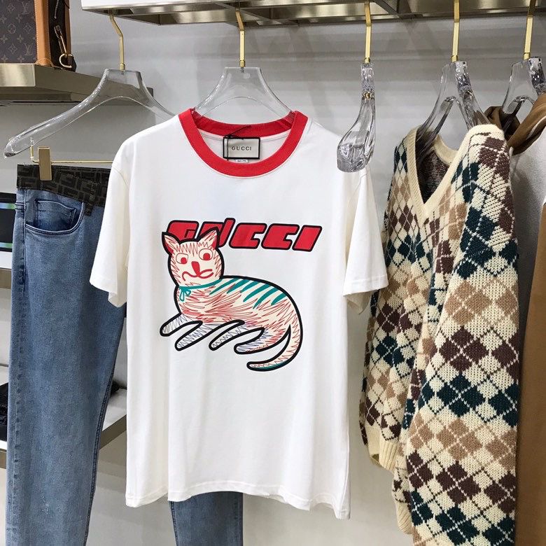 Gucc 小猫印花超大造型T恤