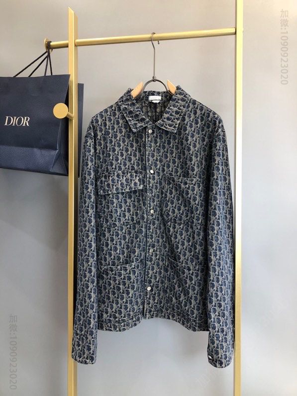 Dior 2023FW秋冬新款蓝色牛仔 Oblique 满印花四袋衬衫外套