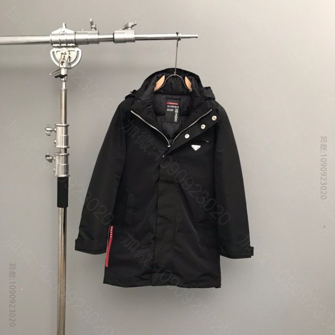 Prada普拉达中长款长红标男士防水羽绒服保暖外套