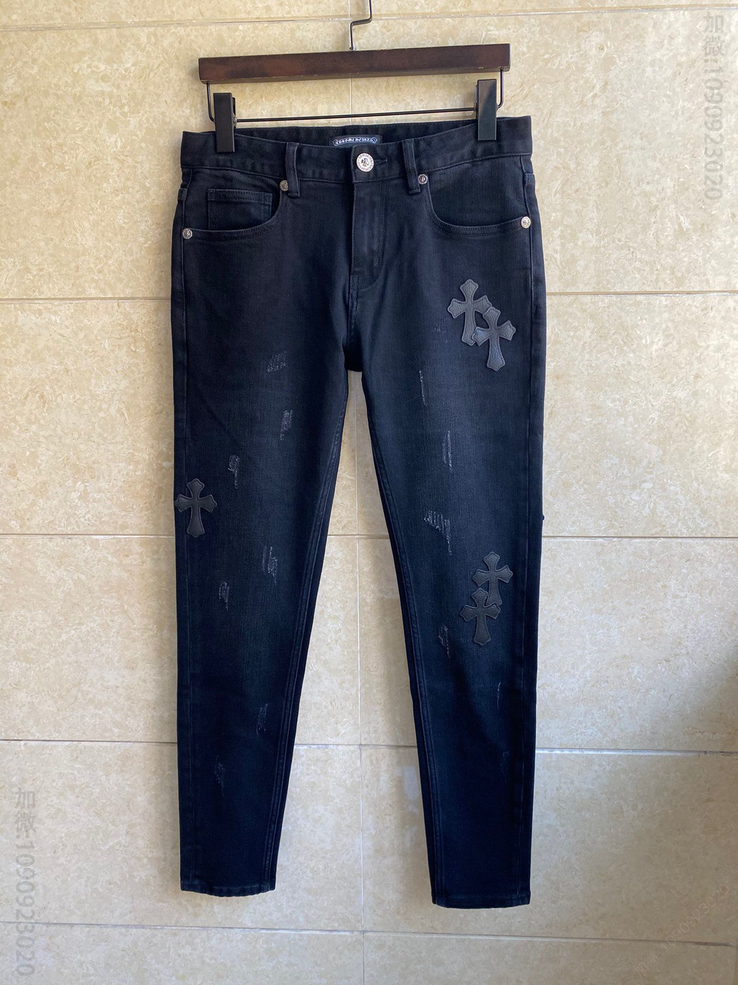 Chrome hearts 克罗心原单黑灰色洗水牛仔铆钉