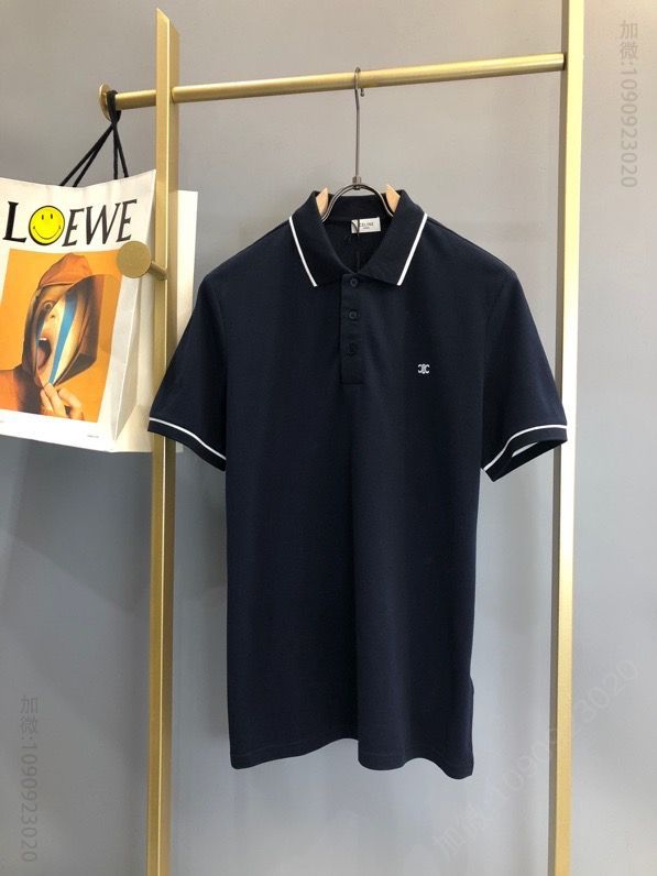 CELINE 2023早春新款撞色边丝绒凯旋门刺绣polo翻领衫