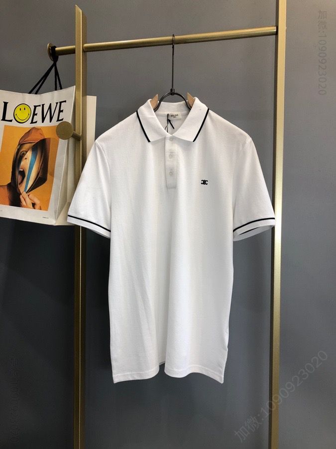 CELINE 2023早春新款撞色边丝绒凯旋门刺绣polo翻领衫